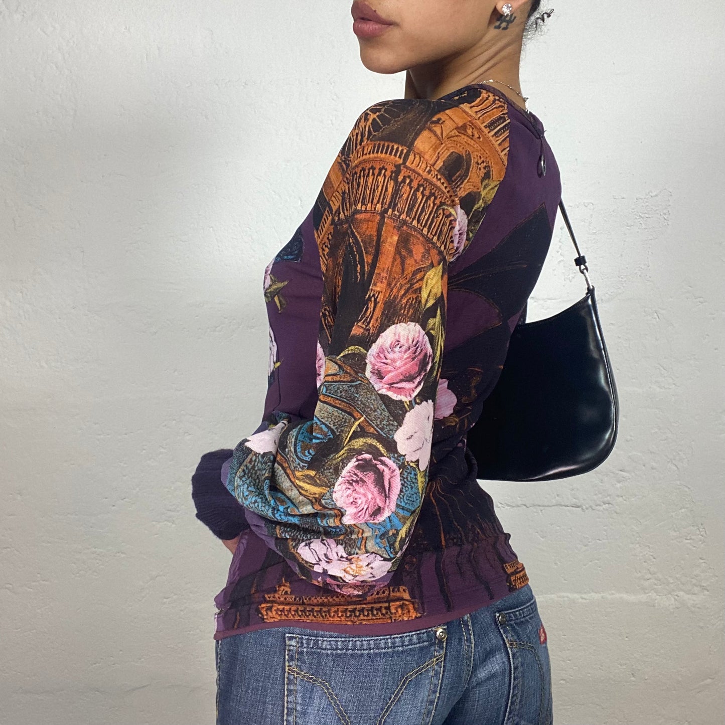 Vintage 2000's Save The Queen Downtown Girl Purple Toned Floral Print Save The Queen Longsleeve Top (S)