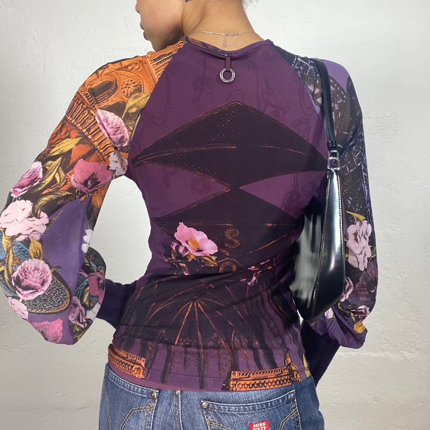Vintage 2000's Save The Queen Downtown Girl Purple Toned Floral Print Save The Queen Longsleeve Top (S)