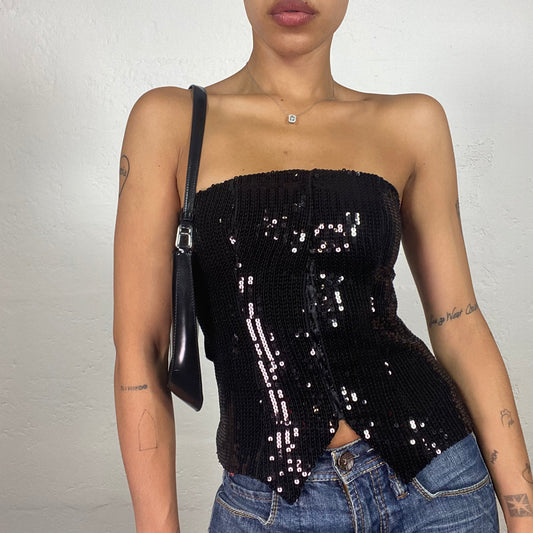 Vintage 2000's Morgan Clubwear Black Disco Sequin Bustier Top (S)