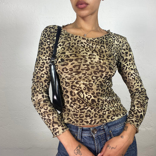 Vintage 2000's Downtown Girl Longsleeve Leo Print Night Out Top (S)