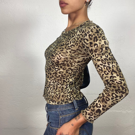 Vintage 2000's Downtown Girl Longsleeve Leo Print Night Out Top (S)