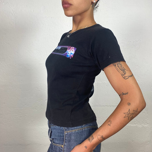 Vintage 2000's Disco Girl Black Classy Baby Tee with Pepsi Print (S)