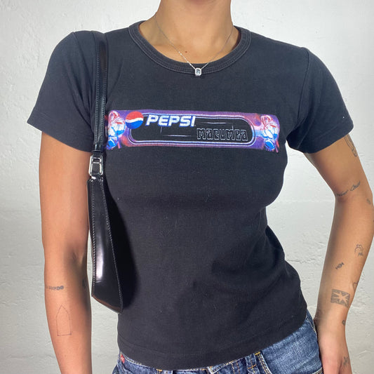 Vintage 2000's Disco Girl Black Classy Baby Tee with Pepsi Print (S)