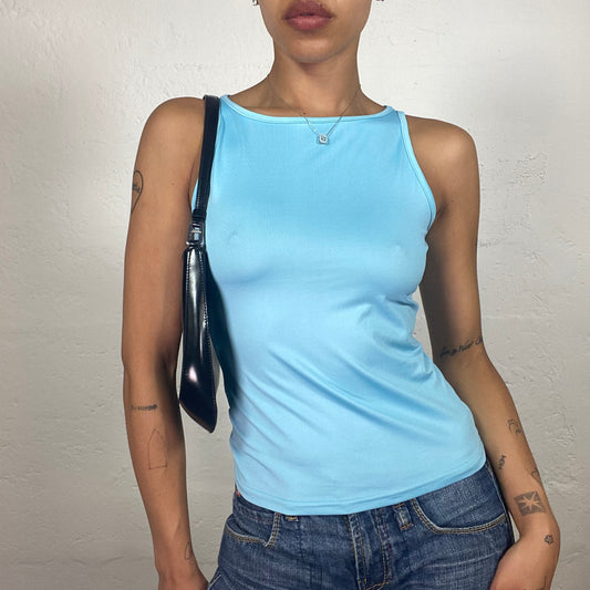 Vintage 2000's Soft Girl Baby Blue Sleeveless Sporty Tank Top (S)