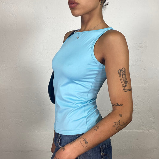 Vintage 2000's Soft Girl Baby Blue Sleeveless Sporty Tank Top (S)
