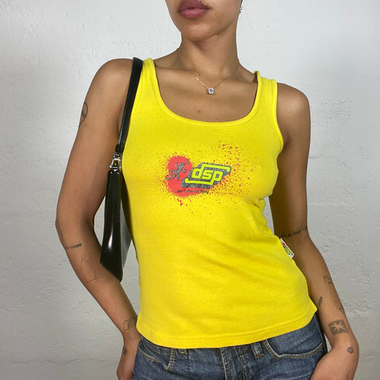 Vintage 2000's Skater Girl Summer Yellow Tank Top Dsp Print (M)