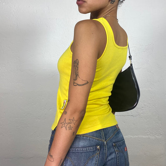 Vintage 2000's Skater Girl Summer Yellow Tank Top Dsp Print (M)