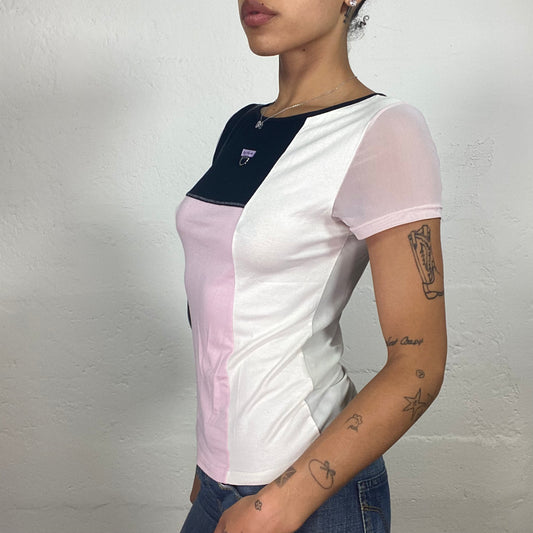 Vintage 2000's Skater Girl Pink Noted and Black Geometric Baby Tee (S)