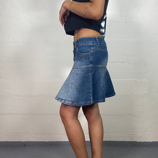 Vintage 2000's Downtown Girl Classic Blue Skirt with Bottom Sun Cut (S)