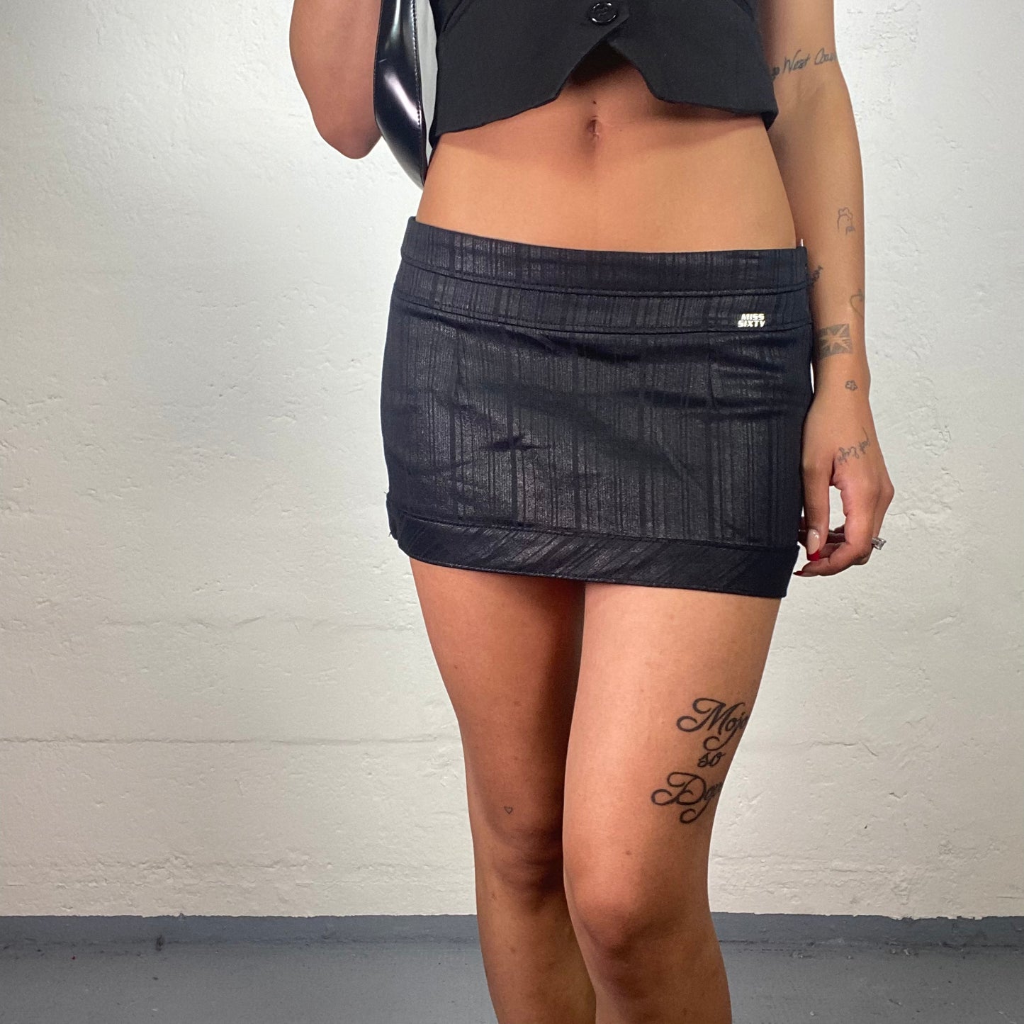 Vintage 2000's Miss Sixty Party Girl Black Metallic Micro Skort (S)