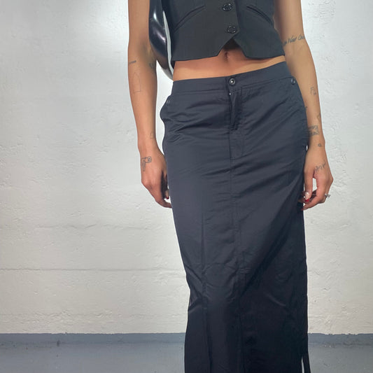 Vintage 2000's Grunge Hip Hop Girl Black Nylon Maxi Skirt (S)