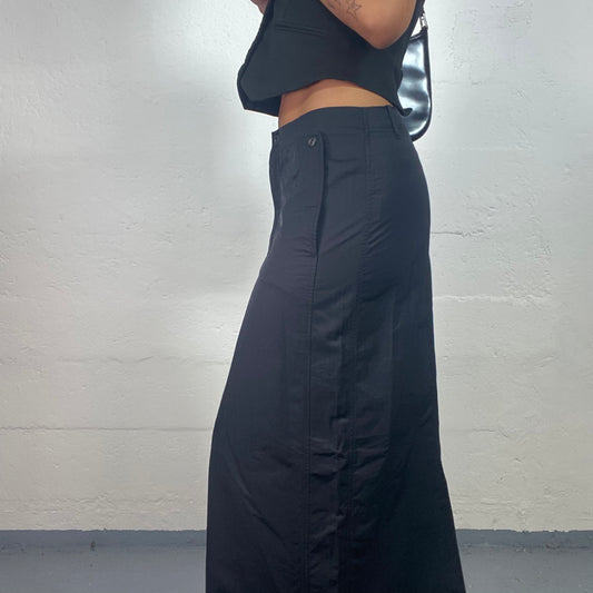 Vintage 2000's Grunge Hip Hop Girl Black Nylon Maxi Skirt (S)