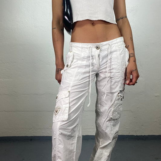 Vintage 2000's Summer Biker Girl White Cargo Pants with Pockets (L)