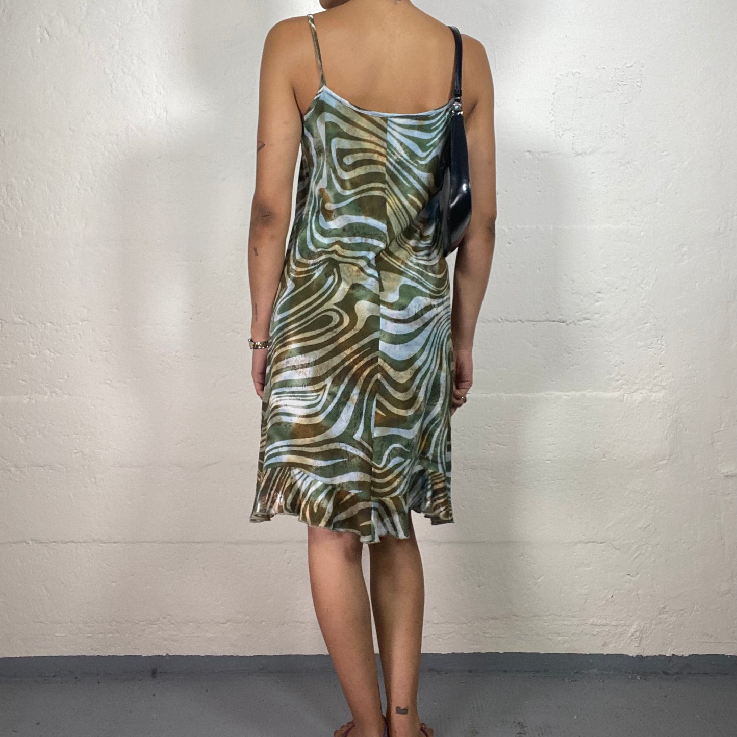 Vintage 2000's Downtown Girl Green Toned Chiffon Mini Cami Dress with Abstract Print (S/M)