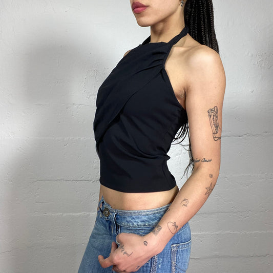 Vintage 2000’s Classy Date Black Draped Neckholder Top (S)
