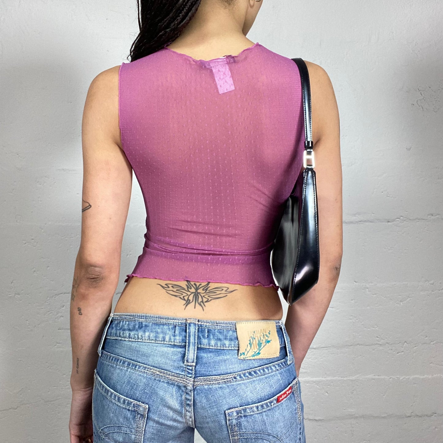 Vintage 2000’s Girly Bomb Ruffled Mesh Pink See-Through Tank Top with Lace Details (S)