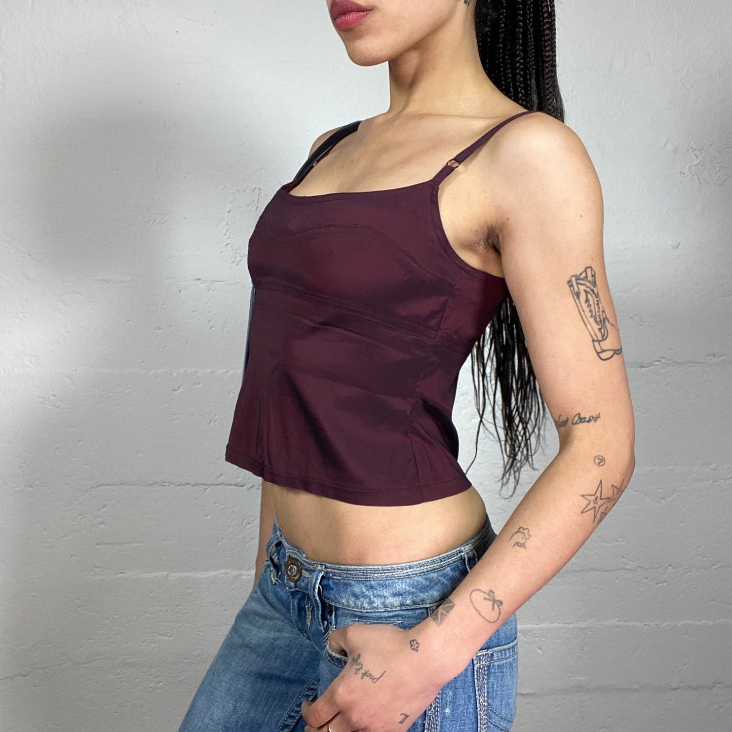 Vintage 2000’s Summer Night Date Burgundy Iridecent Sheer Cropped Cami Top (S)