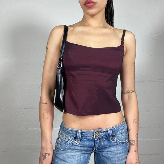 Vintage 2000’s Summer Night Date Burgundy Iridecent Sheer Cropped Cami Top (S)