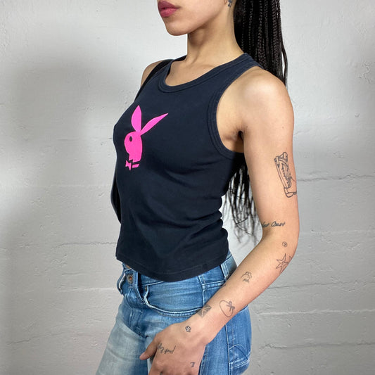Vintage 2000’s Playboy Black Tank Top with Neon Pink Logo Print (S)