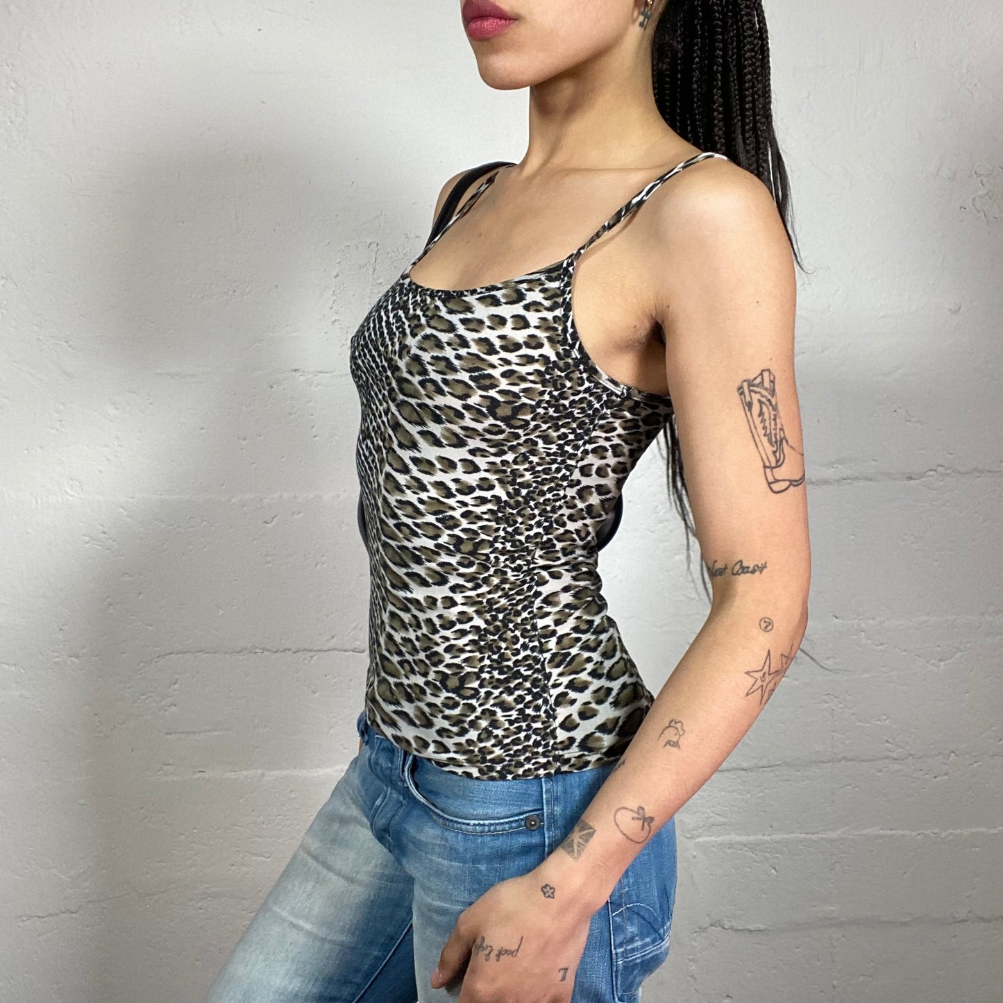 Vintage 2000’s Summer Animal Print Slim Fitted Brown Toned Cami Top (S)