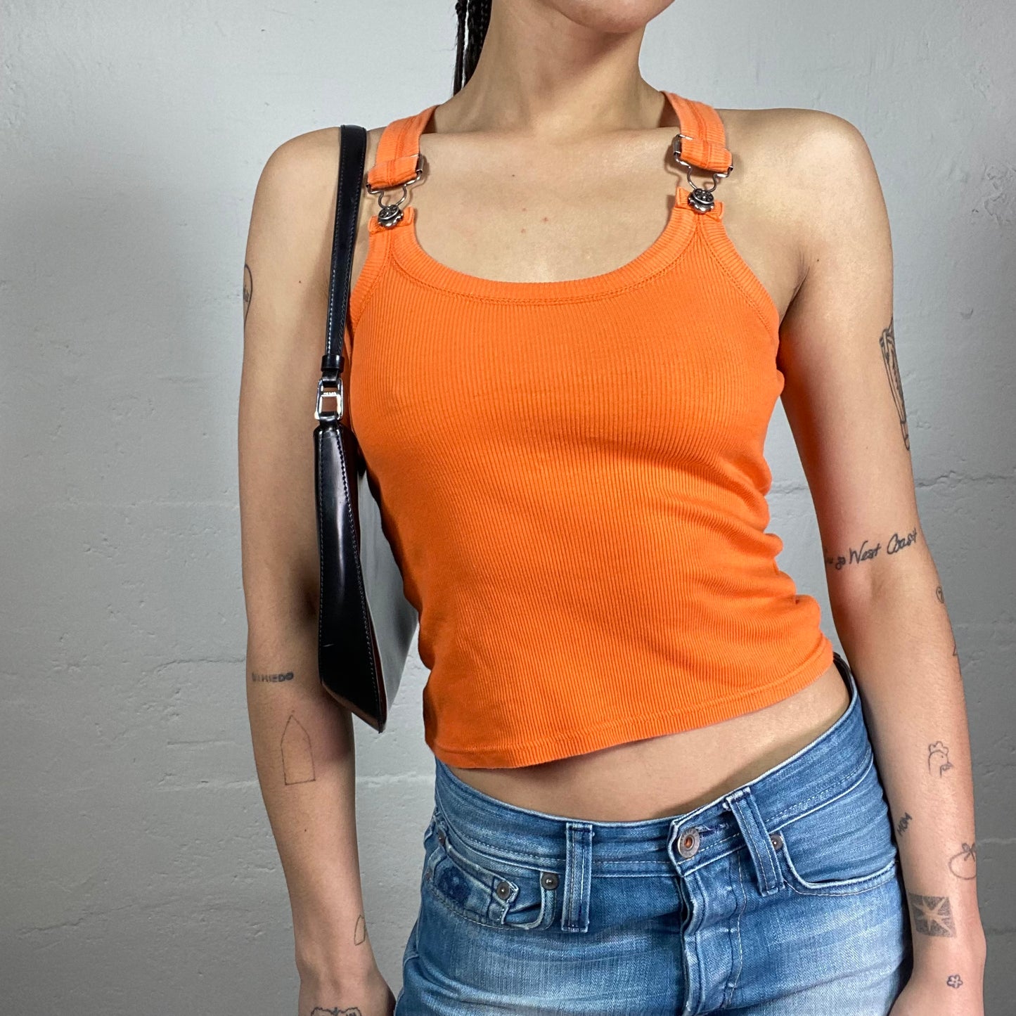 Vintage 2000’s Summer Fun Orange Jersey Cami Top with Metal Detailed Stripes (S)