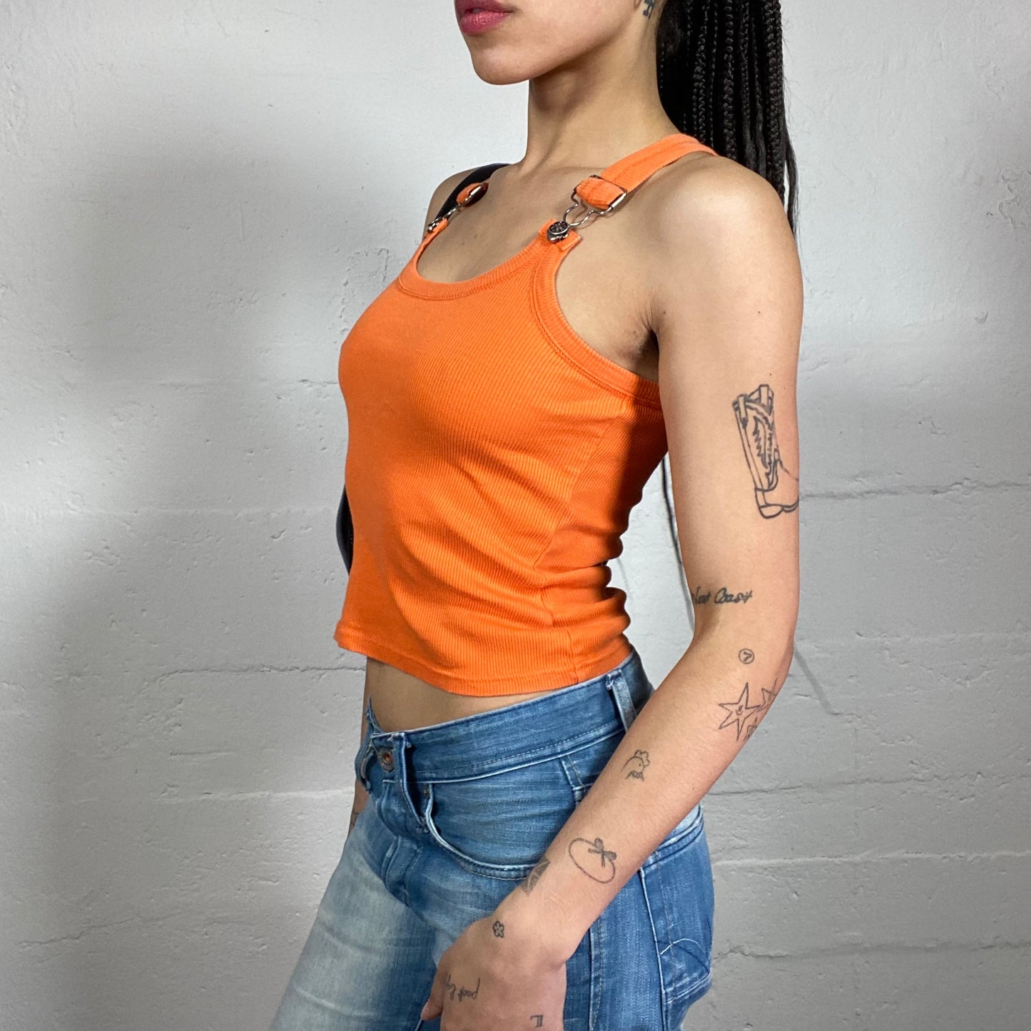 Vintage 2000’s Summer Fun Orange Jersey Cami Top with Metal Detailed Stripes (S)