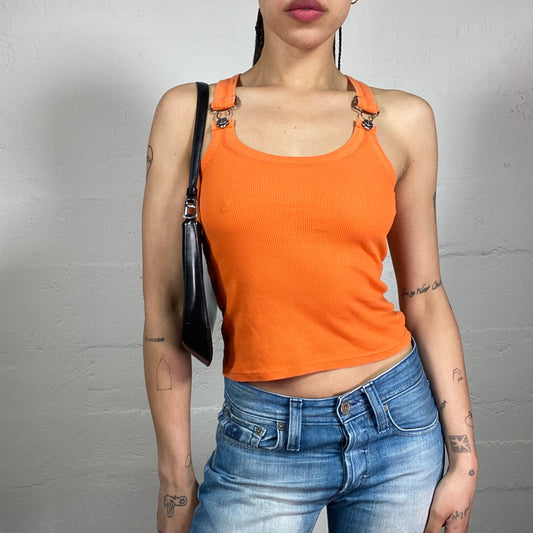 Vintage 2000’s Summer Fun Orange Jersey Cami Top with Metal Detailed Stripes (S)
