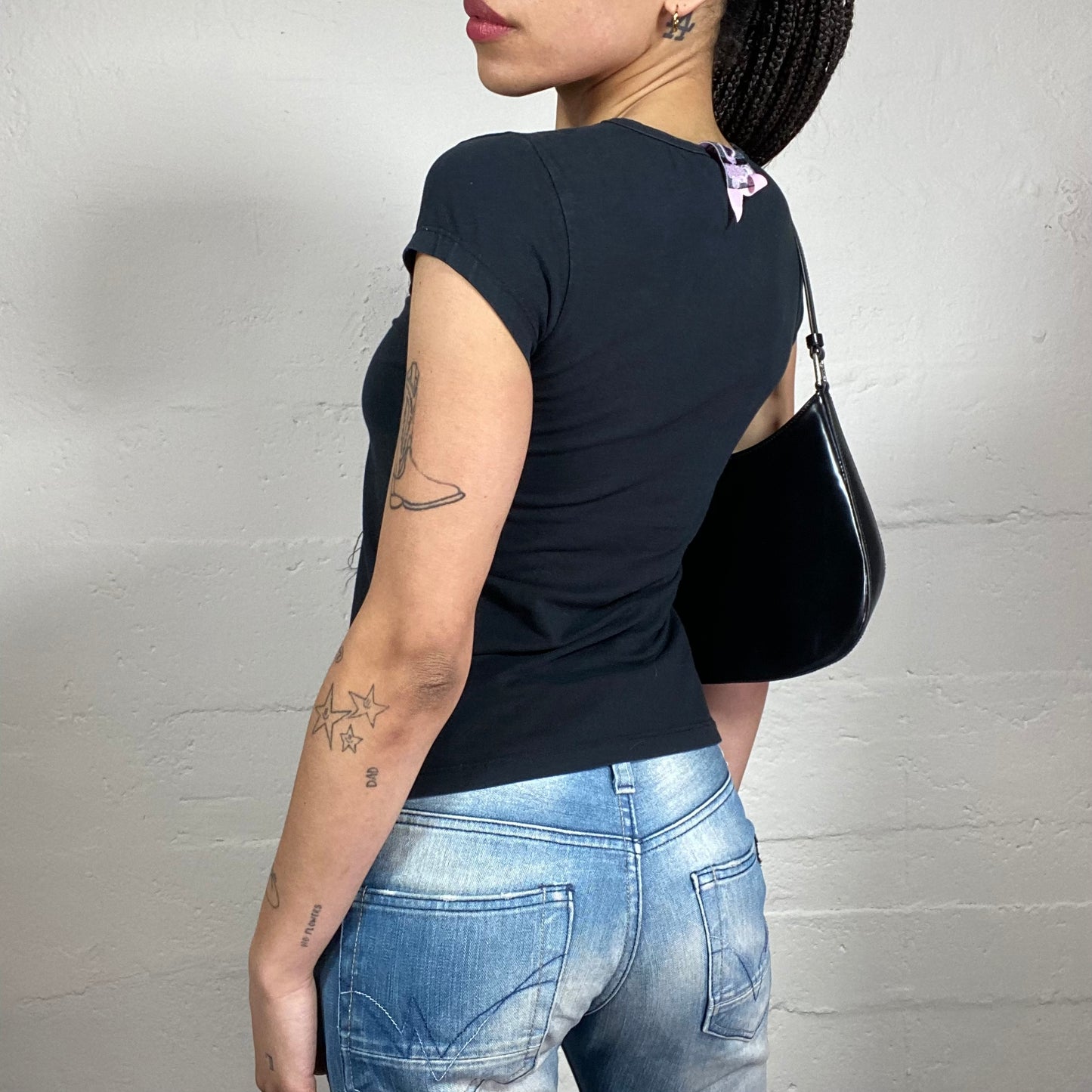 Vintage 2000’s Playboy Clubwear Black Baby Tee with Pink Playmate Logo Print (M)