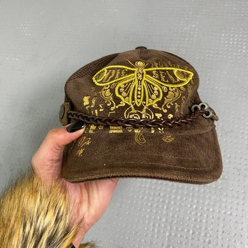 Vintage 2000’s Archive Diesel Tattooed Butterfly Brown Cap with Chain Detail