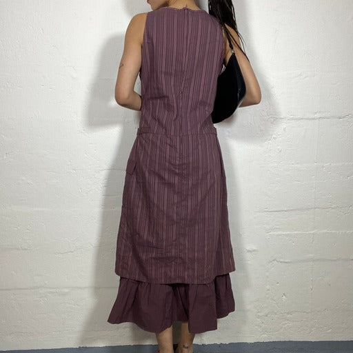 Vintage 90’s Archive Maxi Purple Striped V-Neck Dress (S)