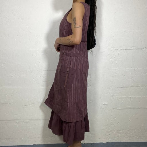 Vintage 90’s Archive Maxi Purple Striped V-Neck Dress (S)