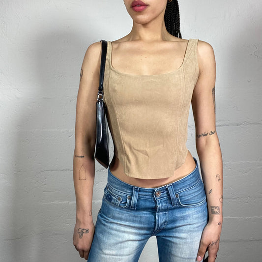 Vintage 2000’s Spring Classy Plain Beige Corset Top (S)