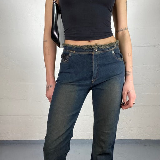 Vintage 2000’ Boho Dark Denim Mid Rise Bootcut Jeans (S)