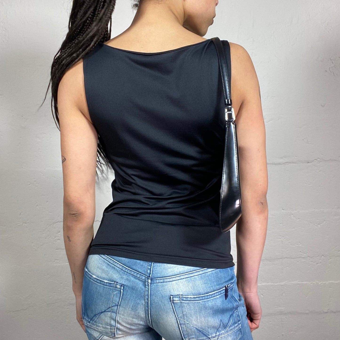 Vintage 2000’s Sporty Girl Black Tank Top with Contrast White Side Stripes (S)