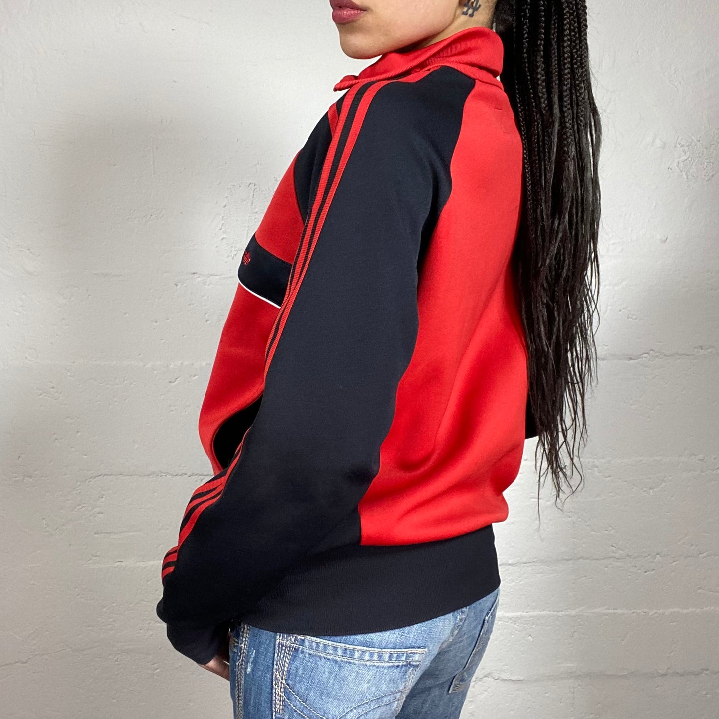 Vintage 2000’s Archive Adidas Sporty Black and Red Collared Zip Up Pullover (M)