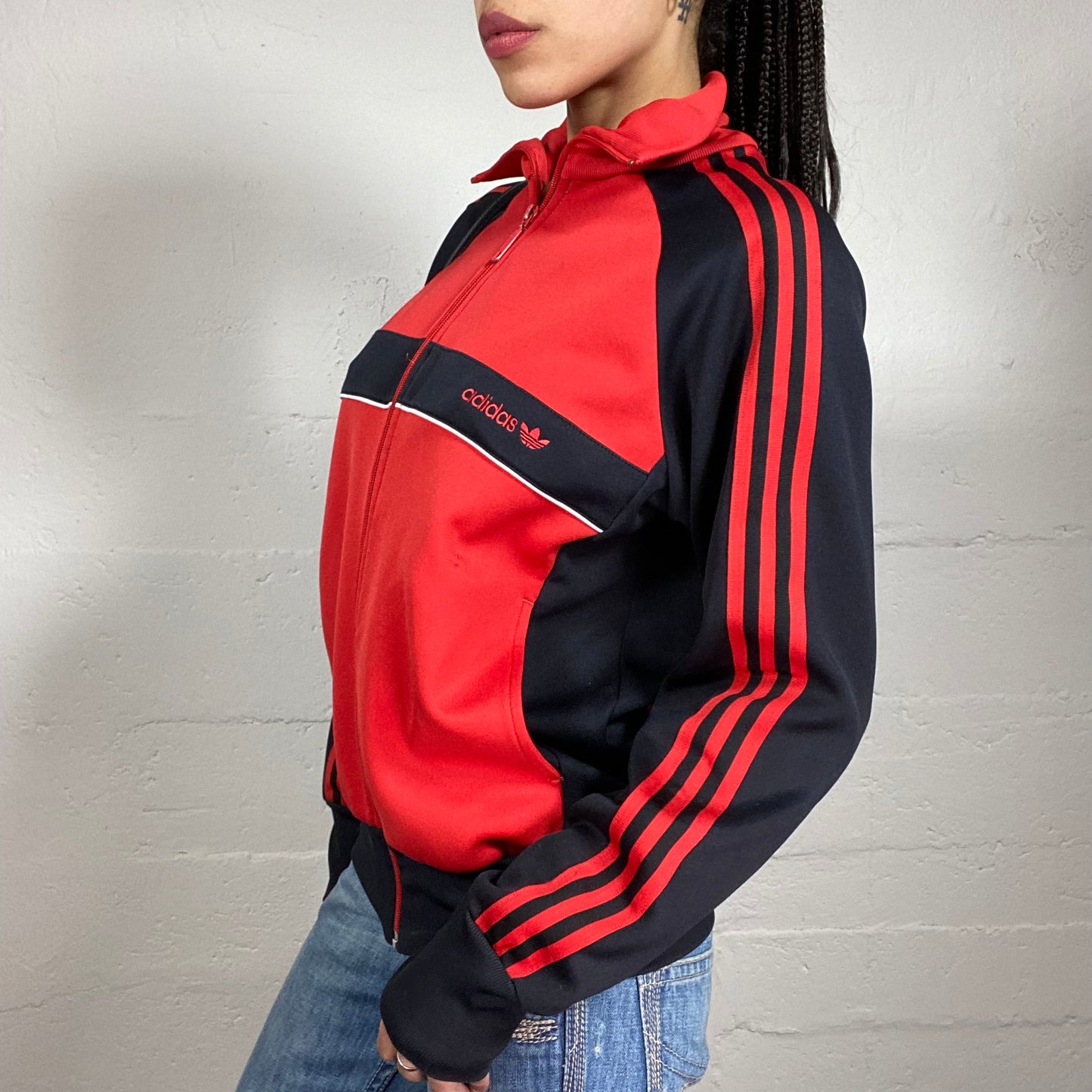 Vintage 2000’s Archive Adidas Sporty Black and Red Collared Zip Up Pullover (M)