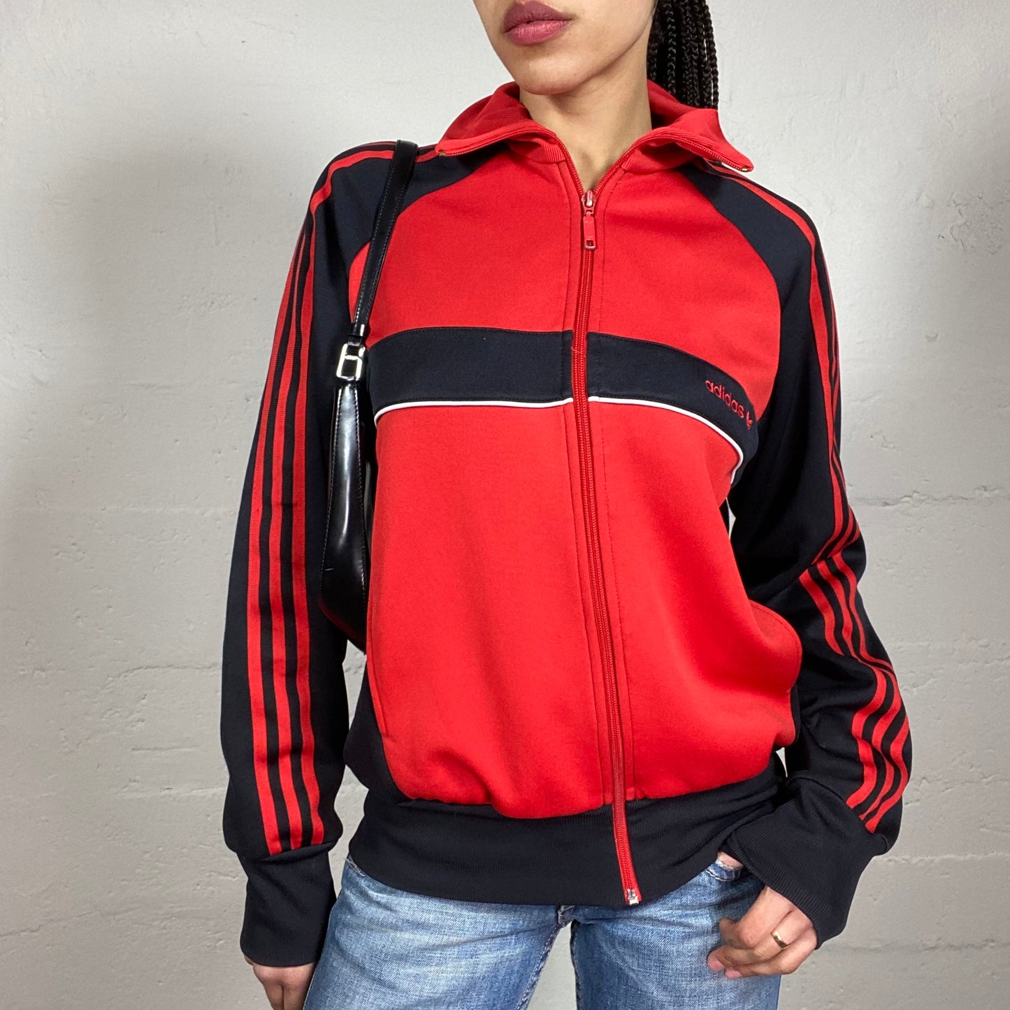 Vintage 2000’s Archive Adidas Sporty Black and Red Collared Zip Up Pullover (M)