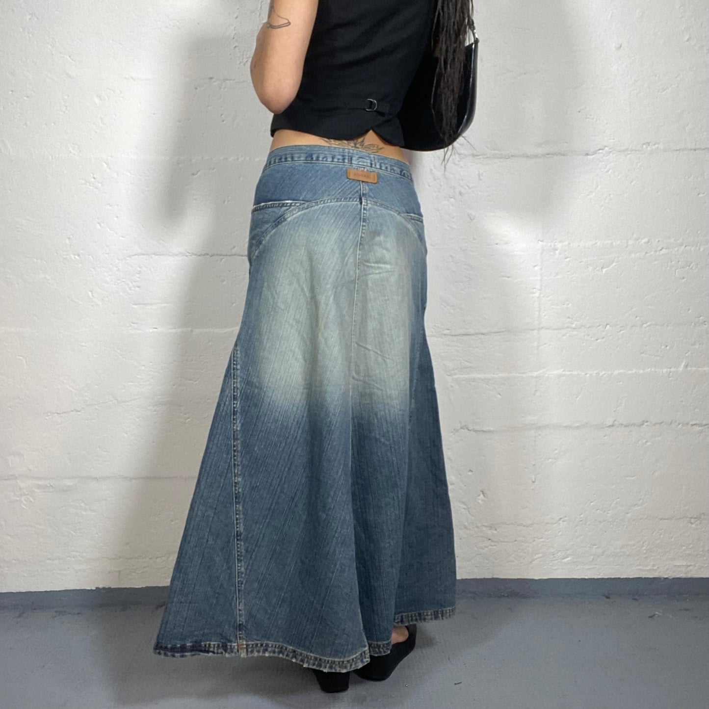 Vintage 2000’s Kookai Boho Girl Faded Warm Toned Blue Denim Maxi Skirt (M)