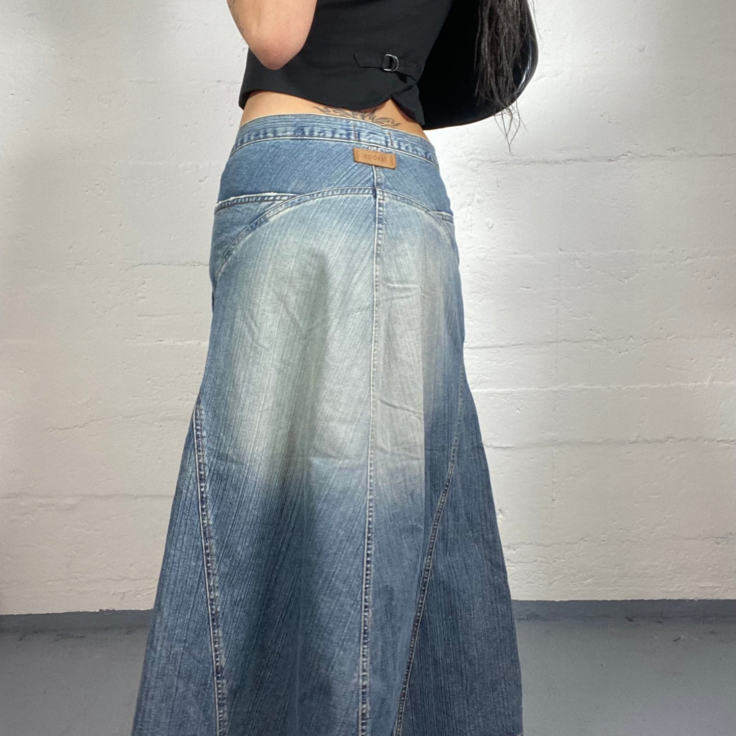 Vintage 2000’s Kookai Boho Girl Faded Warm Toned Blue Denim Maxi Skirt (M)