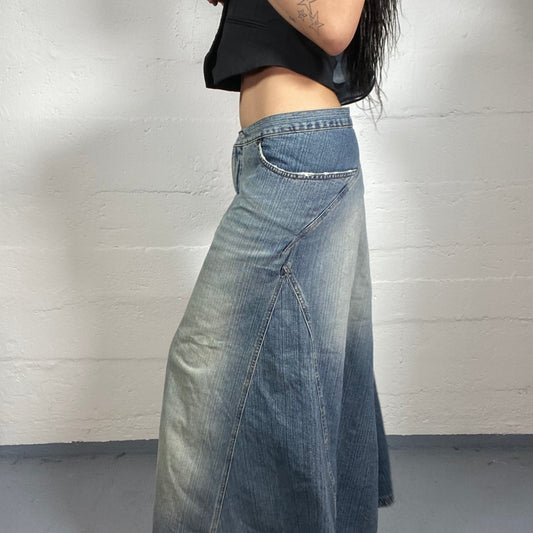 Vintage 2000’s Kookai Boho Girl Faded Warm Toned Blue Denim Maxi Skirt (M)