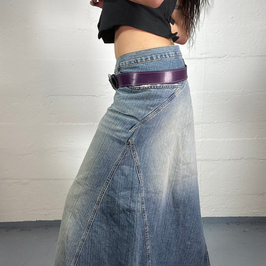 Vintage 2000’s Grunge Purple Leather Glossy Belt with Oval Metal Rhinestone Decorated Detail