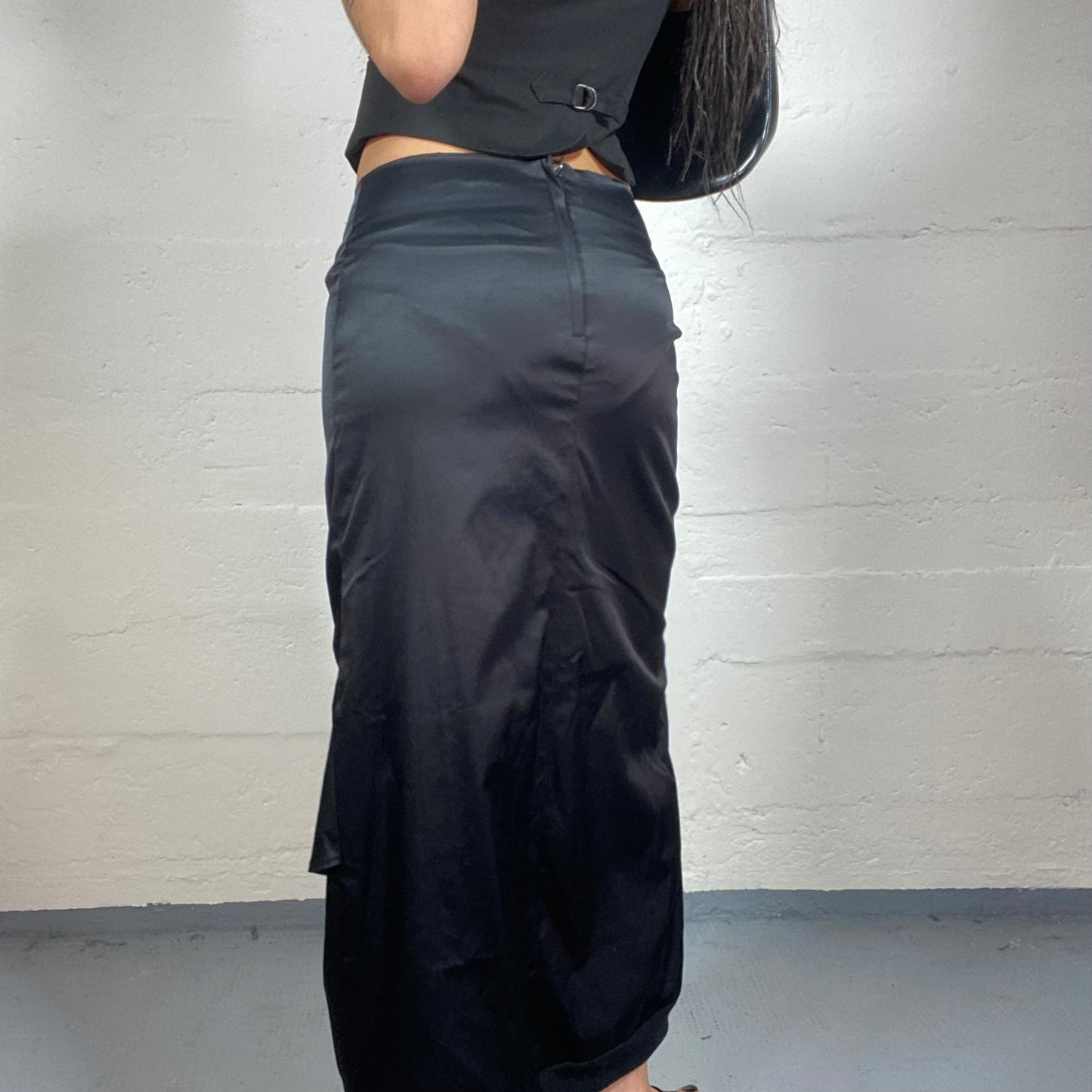 Vintage 2000’s Grunge Black Sheer Low Waisted Maxi Skirt with Decorative Belt Details (S)