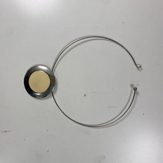 Vintage 2000’s Futuristic Silver Neckholder Necklace with Beige Circle Detail