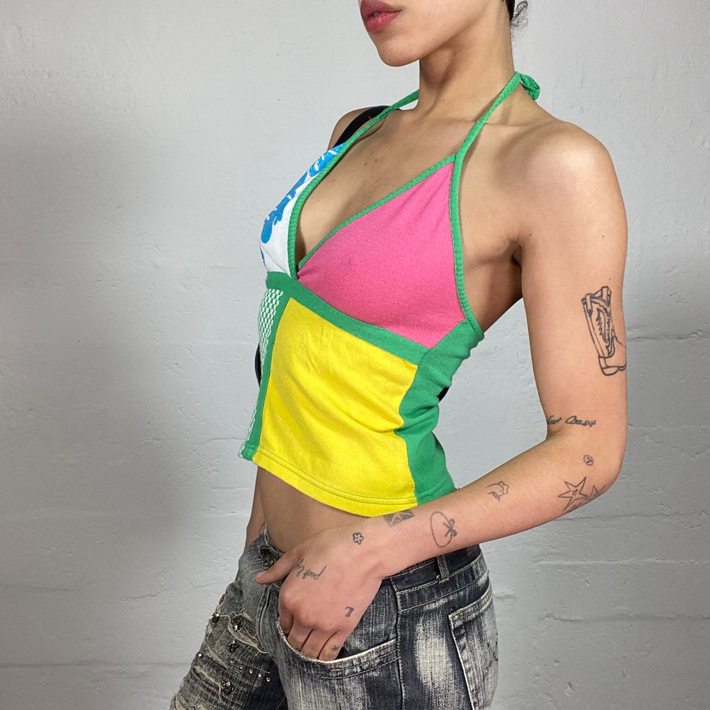 Vintage 2000's Beach Party Multicoloured Neckholder Top with Flower Print Detail (S)
