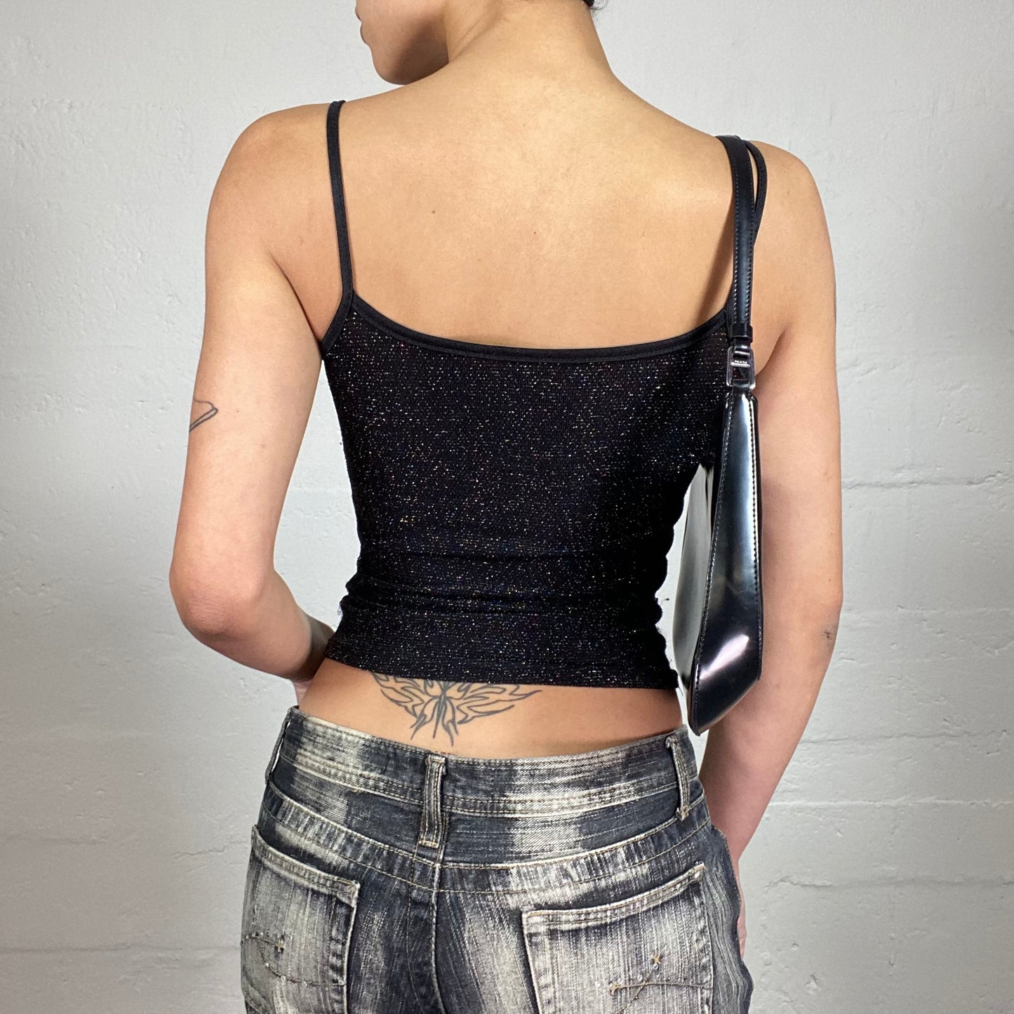 Vintage 2000's Summer Night Out Black Slim Fit Shiny Cami Top (S)