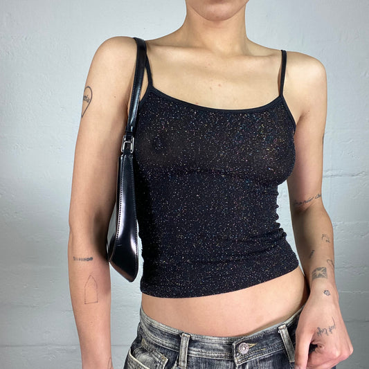 Vintage 2000's Summer Night Out Black Slim Fit Shiny Cami Top (S)