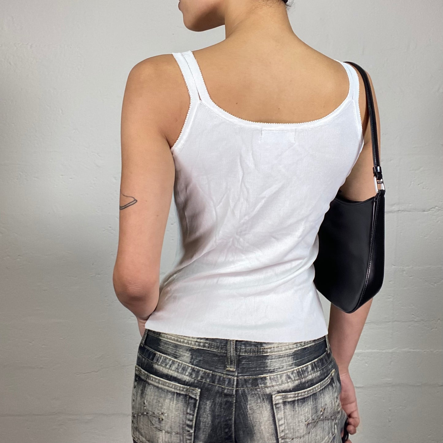 Vintage 2000's Downtown Girl White Jersey Tank Top with Fun Detailed Embroidery (XL/XXL)