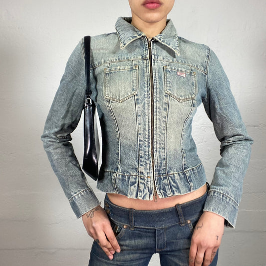 Vintage 2000's Miss Sixty Downtown Girl Washed Out Denim Slim Fit Zip Up Jacket (M)