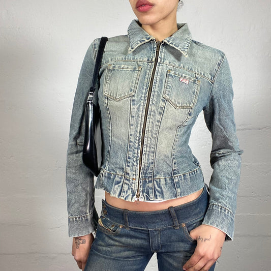 Vintage 2000's Miss Sixty Downtown Girl Washed Out Denim Slim Fit Zip Up Jacket (M)