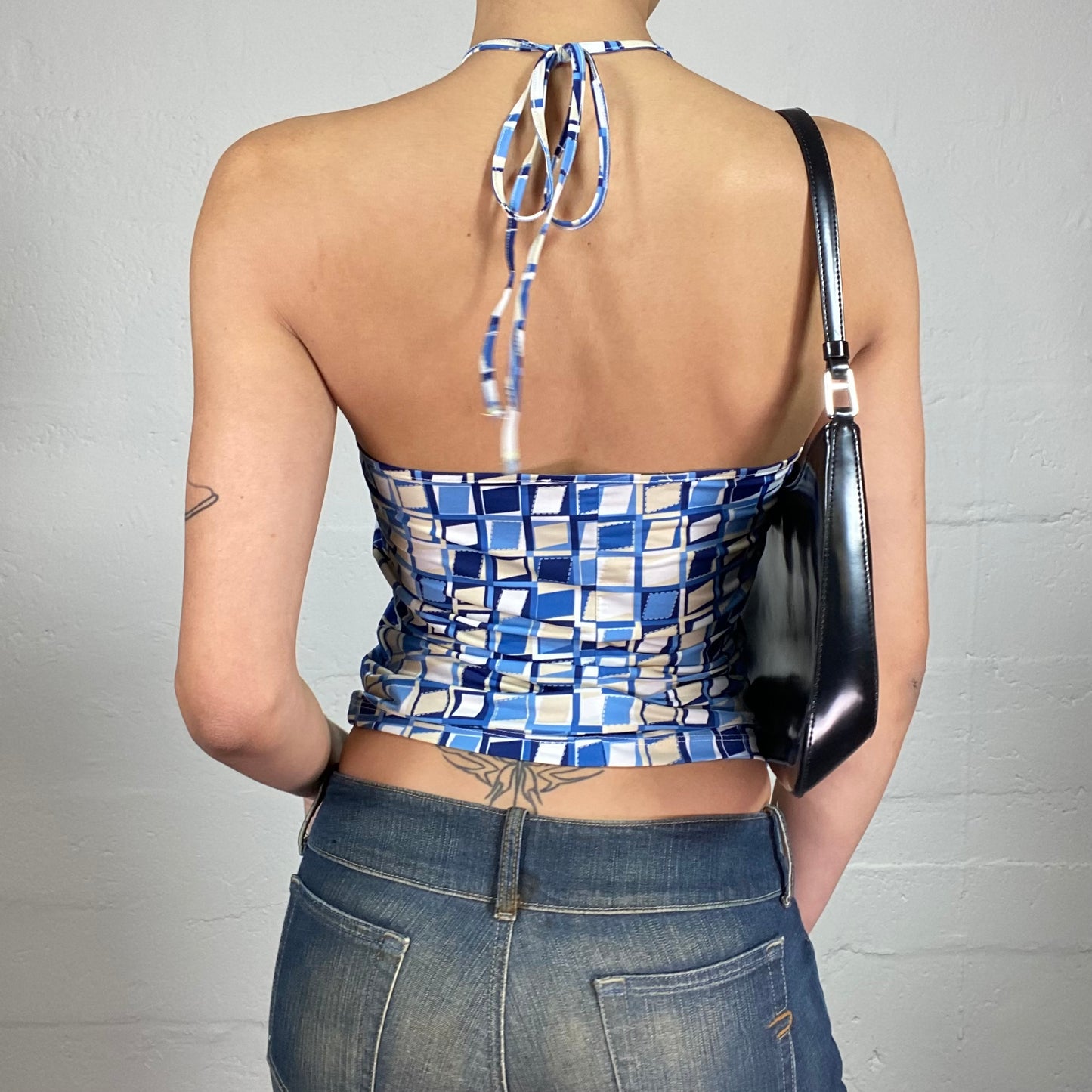 Vintage 2000's Beach Party Blue Cami Top with Geometric Square Print (S)
